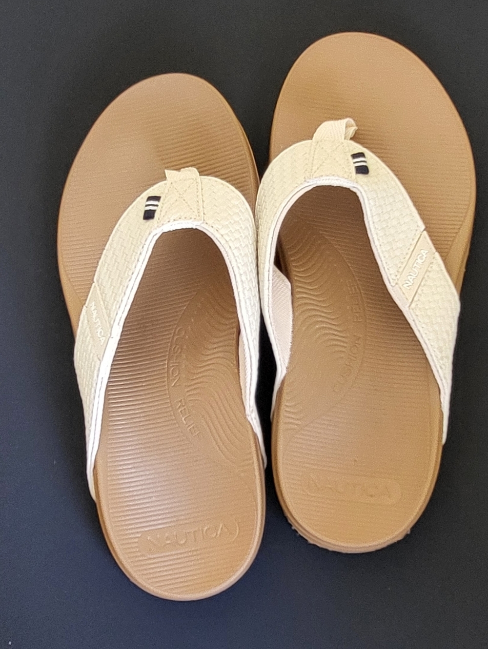 Nautica Women's Cream Strap Tan Footbed Thong Sandals